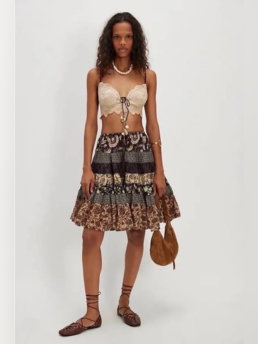 FREE PEOPLE Many Layers Printed Skirt